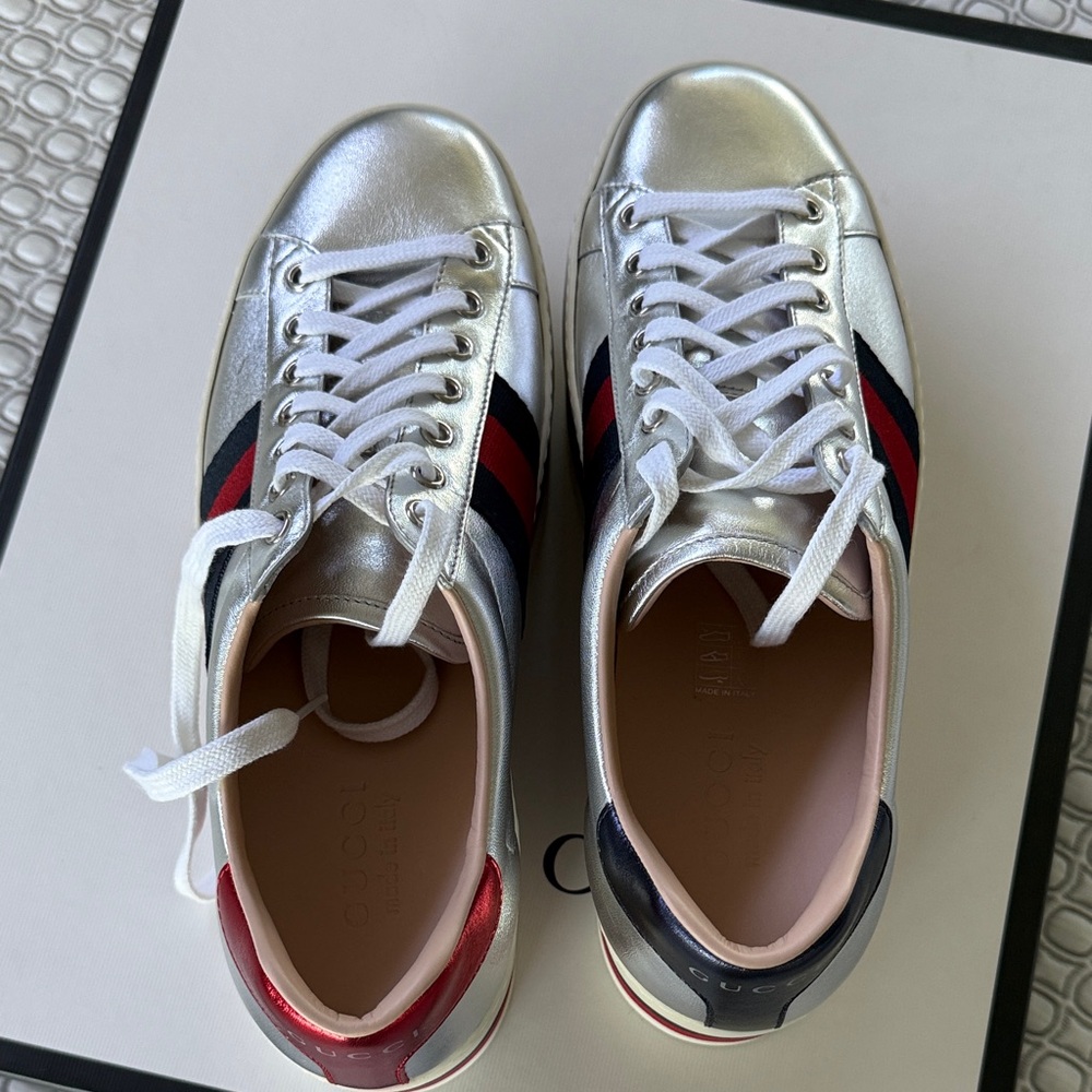 Gucci Peggy Ace Men's Silver Platform Sneaker - Picture 8 of 10